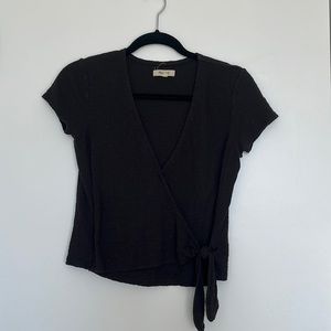 Black Madewell Textured Wrap Top